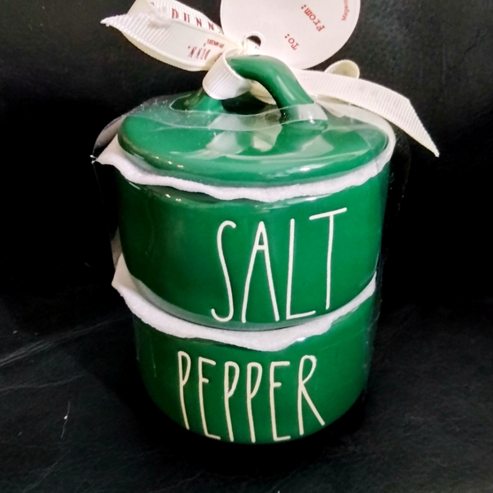 Rae Dunn Salt and Pepper Stackable Green